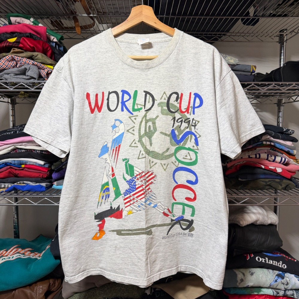 Vintage World Cup 1994 Soccer T-Shirt Men's Large Gray Graphic USA Made Tee